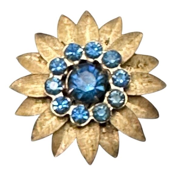 Vintage Gold and Blue Floral Brooch - Picture 1 of 10
